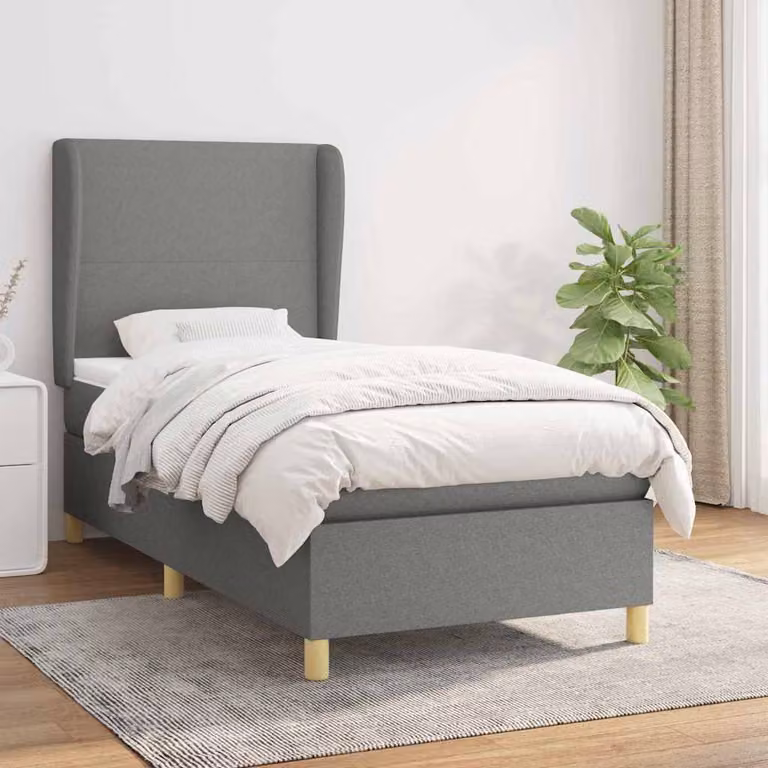 vidaXL Giroletto a Molle con Materasso Ibrido in Tessuto Grigio e Bianco L/P/H: 200 x 100 x 128 cm