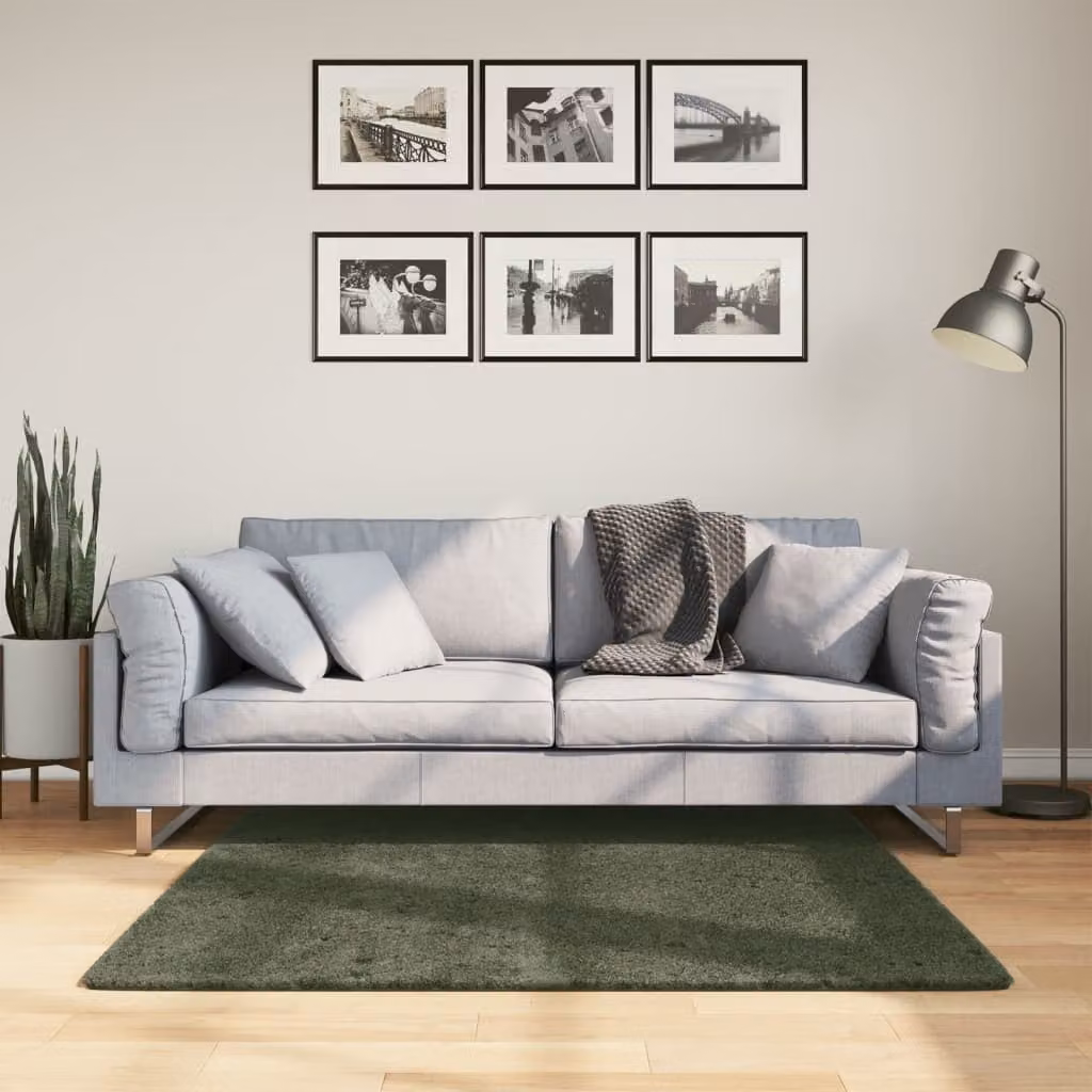 vidaXL Tappeto Pelo Corto HUARTE Verde Bosco, Lavabile e Antiscivolo, L: 120 cm, P: 120 cm, H: 1,8 cm