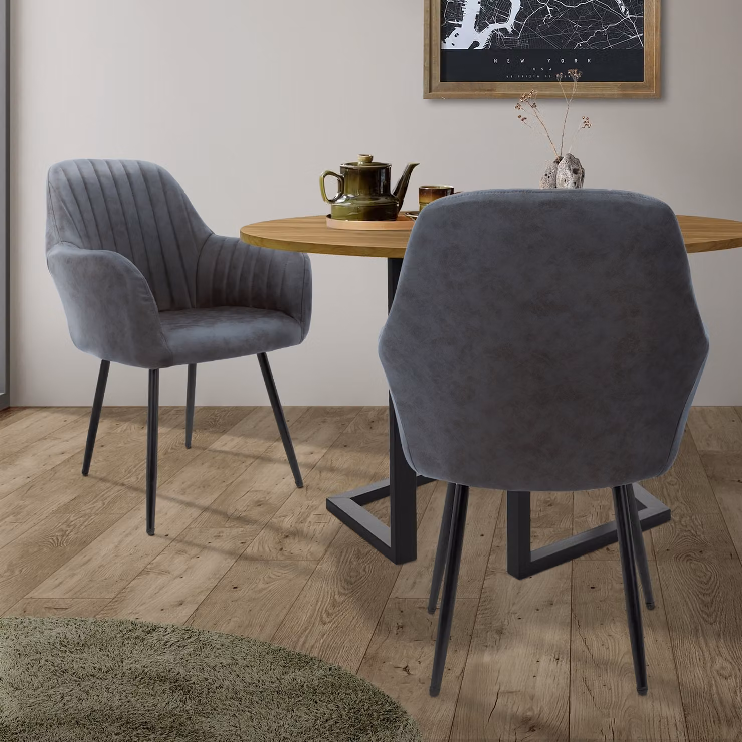 ML-Design set di 2 sedie da pranzo con schienale, antracite, in Pelle finta