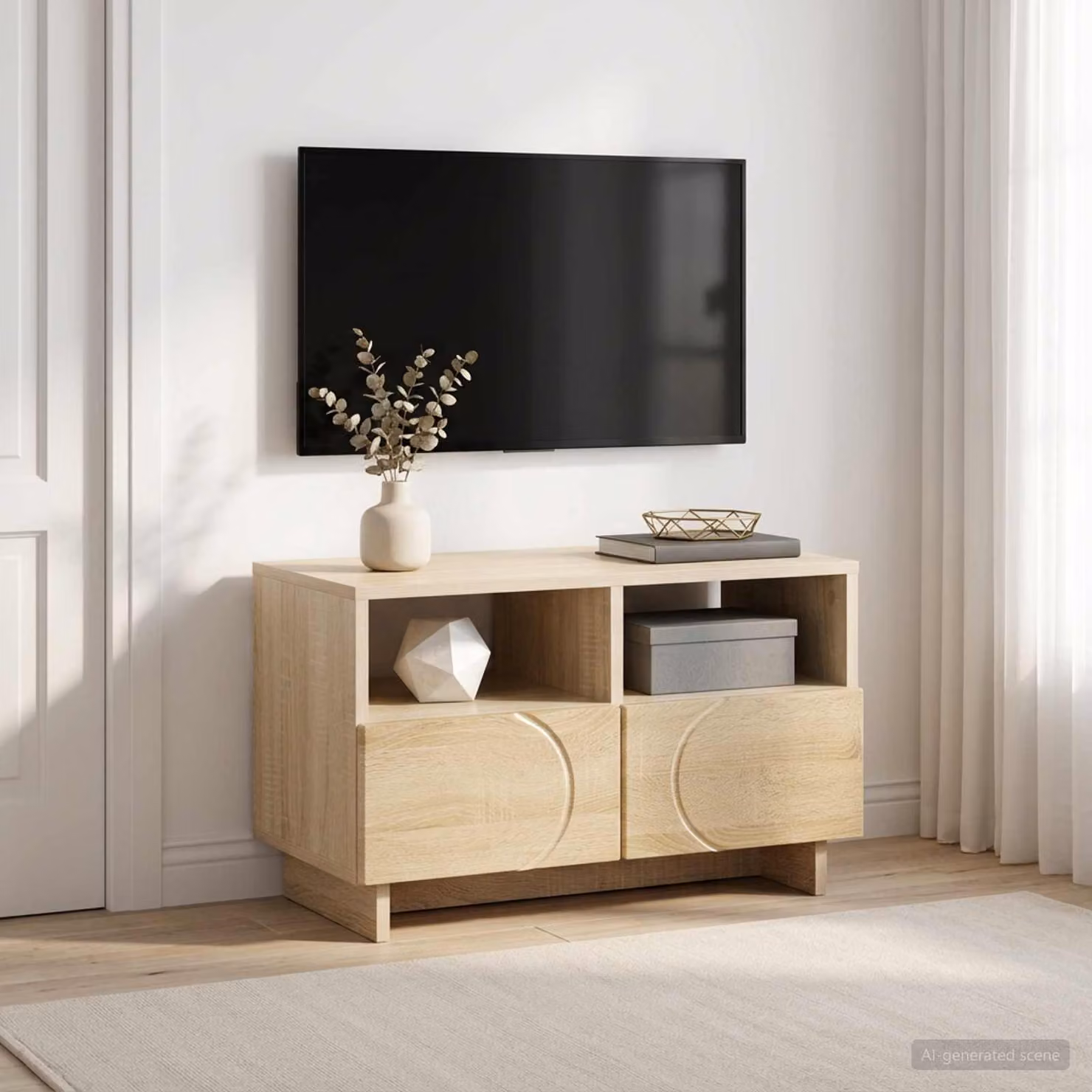 vidaXL Supporto TV moderno in legno color rovere e beige, L 60 cm x P 34.5 cm x H 40 cm