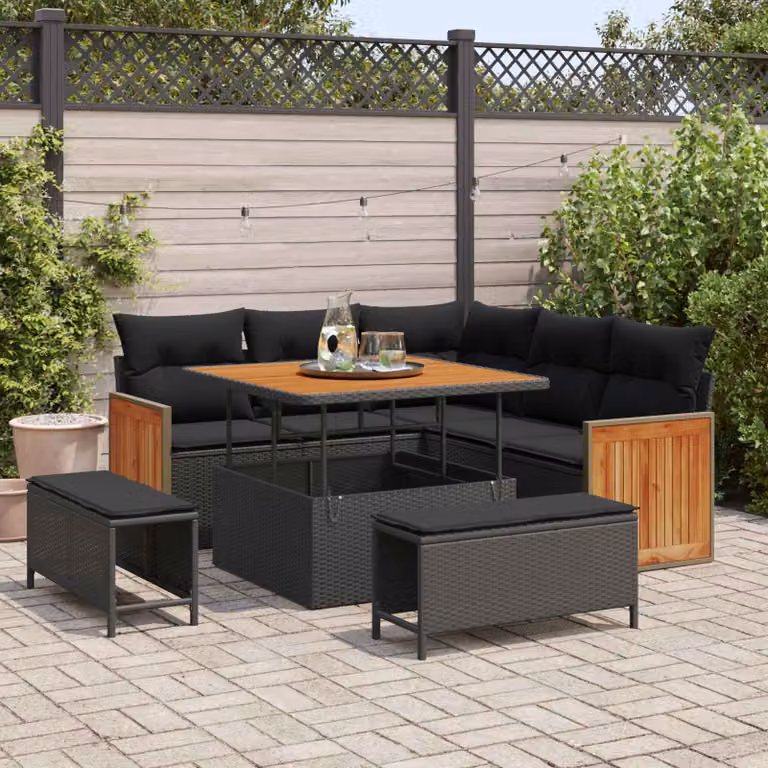 Set Divano da Giardino vidaXL 8 Posti a Forma di L con Cuscini Nero