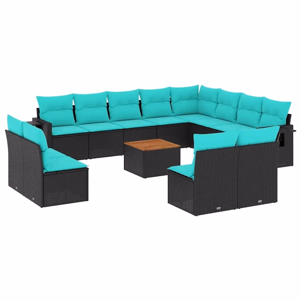 Set di Divani da Giardino vidaXL a Forma di U in Polyrattan Nero con Cuscini e Tavolino da Esterno 13 Pezzi – 2