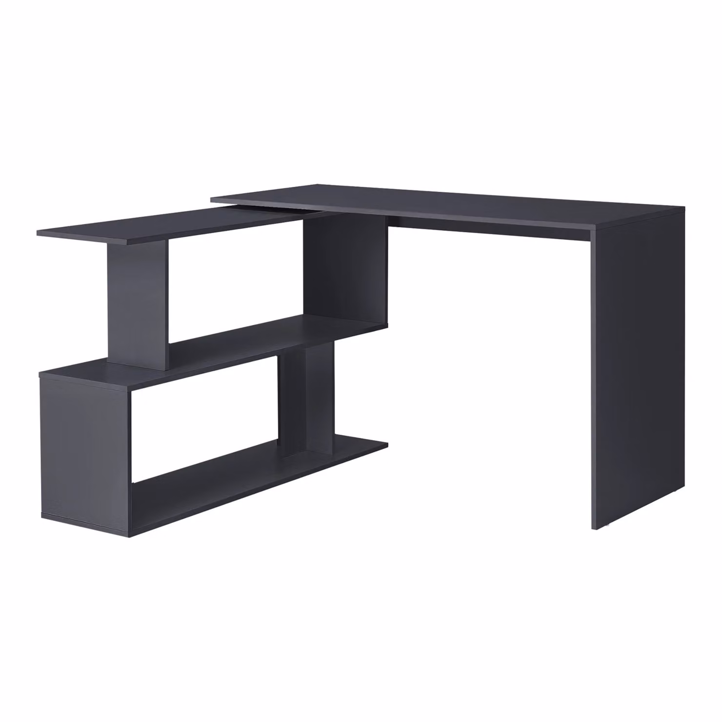 In And OutdoorMatch Scrivania angolare Delaney - Con mobile a giorno - 120 x 50 x 76,5 cm - Grigio scuro - Truciolare - Design moderno