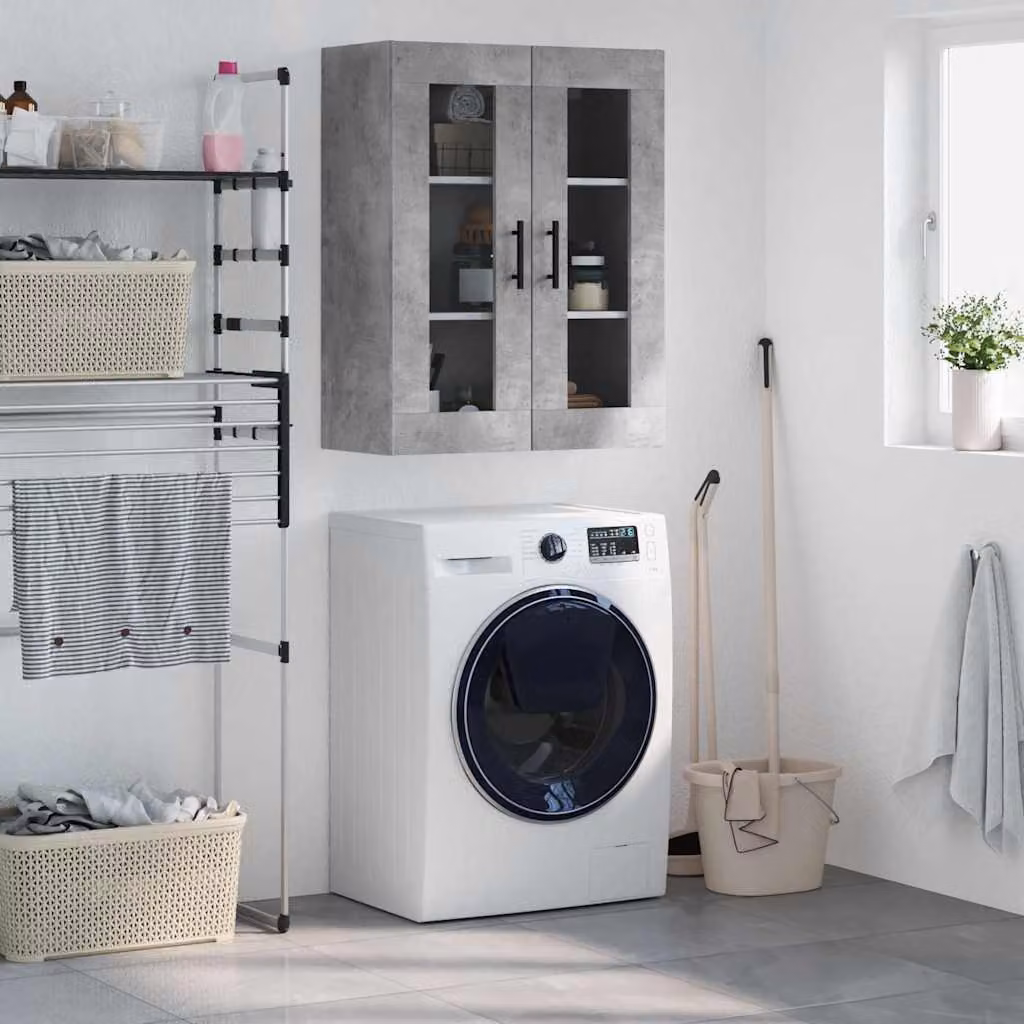 Mobile a parete vidaXL moderno in grigio con ante in vetro, L: 69,5 cm, P: 34,0 cm, H: 90,0 cm