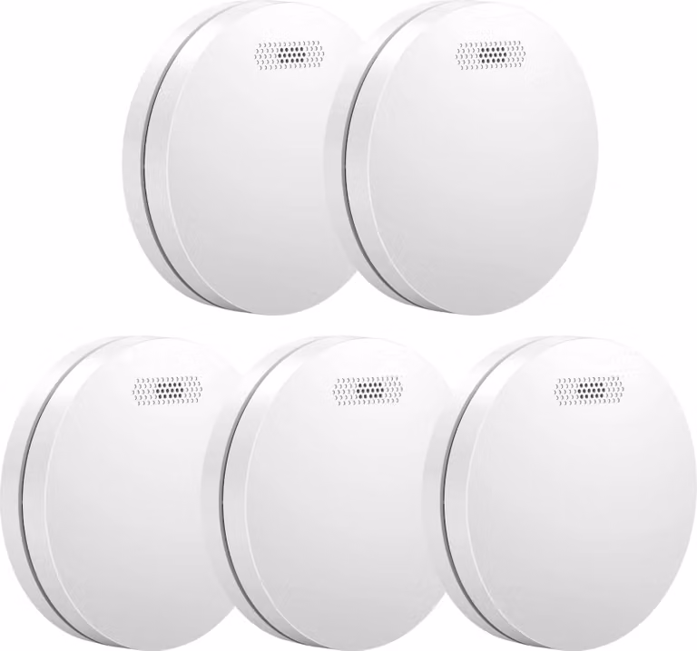 Aroha Link Rilevatore di Fumo/Calore Sleep Line Interconnesso - Batteria da 10 Anni - Sensore Fumo Collegabile - Allarme Anticendio - 5 pezzi