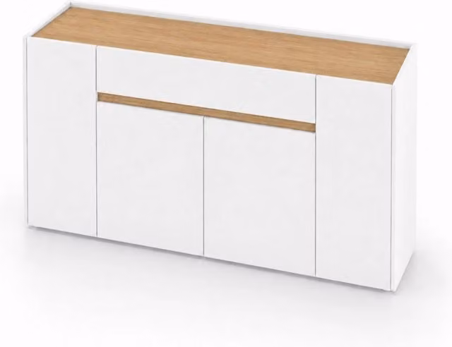 Mobile Madia Moderna Con 4 Ante E 1 Cassetto In Melaminico Contenitore Elegante Per Soggiorno Sala Da Pranzo 170 X 85 X 40 Cm Bianco E Rovere