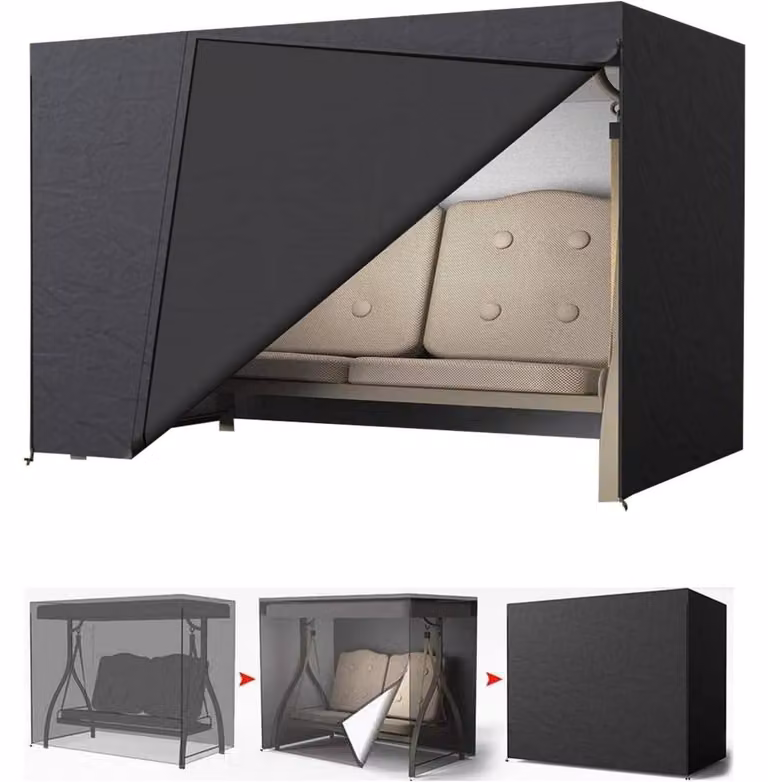 Copertura impermeabile per amaca da giardino, modello per 2 persone, realizzata in tessuto Oxford 600D, colore nero, dimensioni 215x125x170 cm