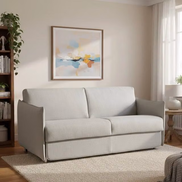 Divano Letto 2 Posti Follina DMORA Grigio Chiaro con Copertura Sfoderabile e Funzione Letto L/P: 160 x 95 cm – 1