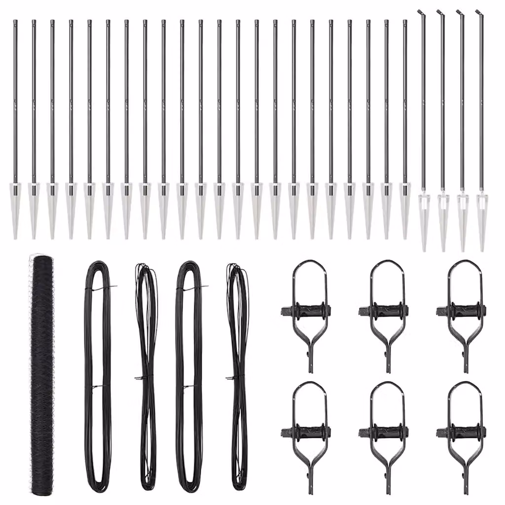 Recinzione esagonale vidaXL in acciaio rivestito in PVC grigia con pali rotondi per installazione nel terreno, L: 50 m, H: 1,5 m – 2