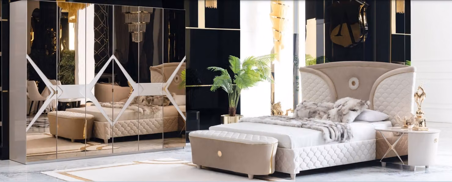 Letto Comodino Armadio 6 pezzi Camera da letto Design Sgabello Moderno