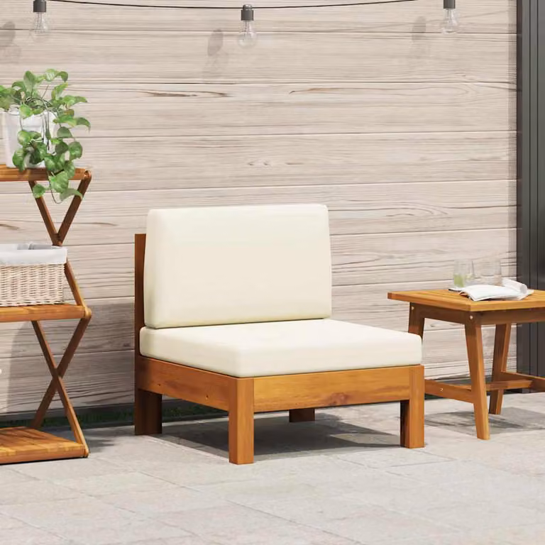 vidaXL Divano Centrale Moderno in Legno di Acacia Trattato con Cuscini Bianco Beige per Giardino