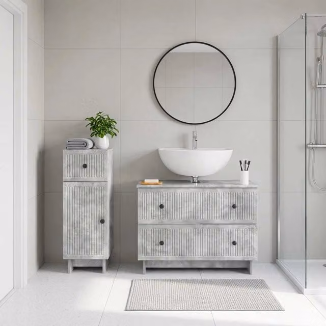 Set di mobili da bagno moderno vidaXL composto da mobile lavabo e mobile contenitore grigio opaco in MDF