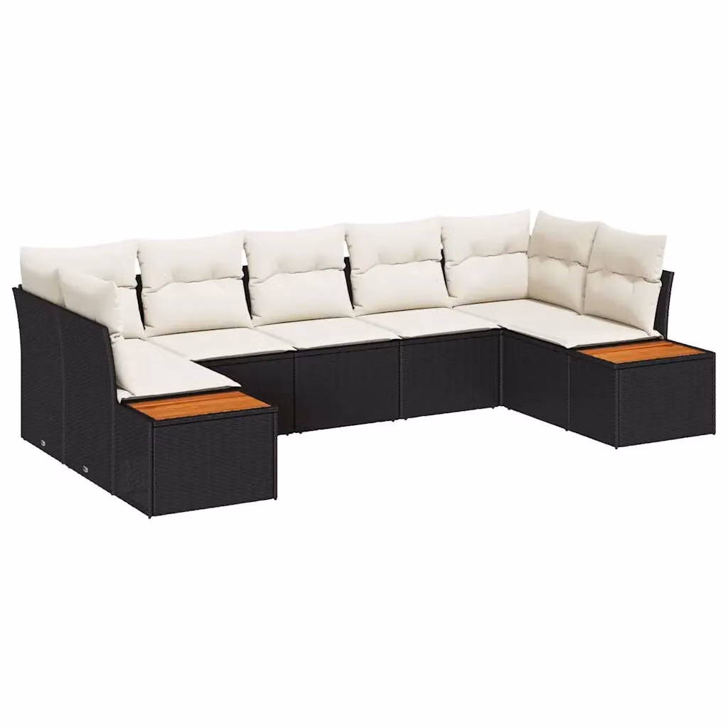 Set Divano da Giardino vidaXL 7 Pezzi in Polyrattan Nero con Cuscini Beige e Struttura in Acciaio Verniciato a Polvere – 2