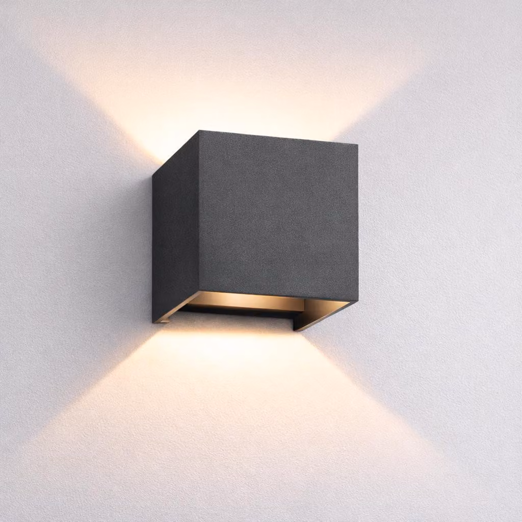 Braytron Lampada da parete a LED per esterni, modello Cube, IP54, fascio luminoso orientabile, attacco G9, grigio scuro