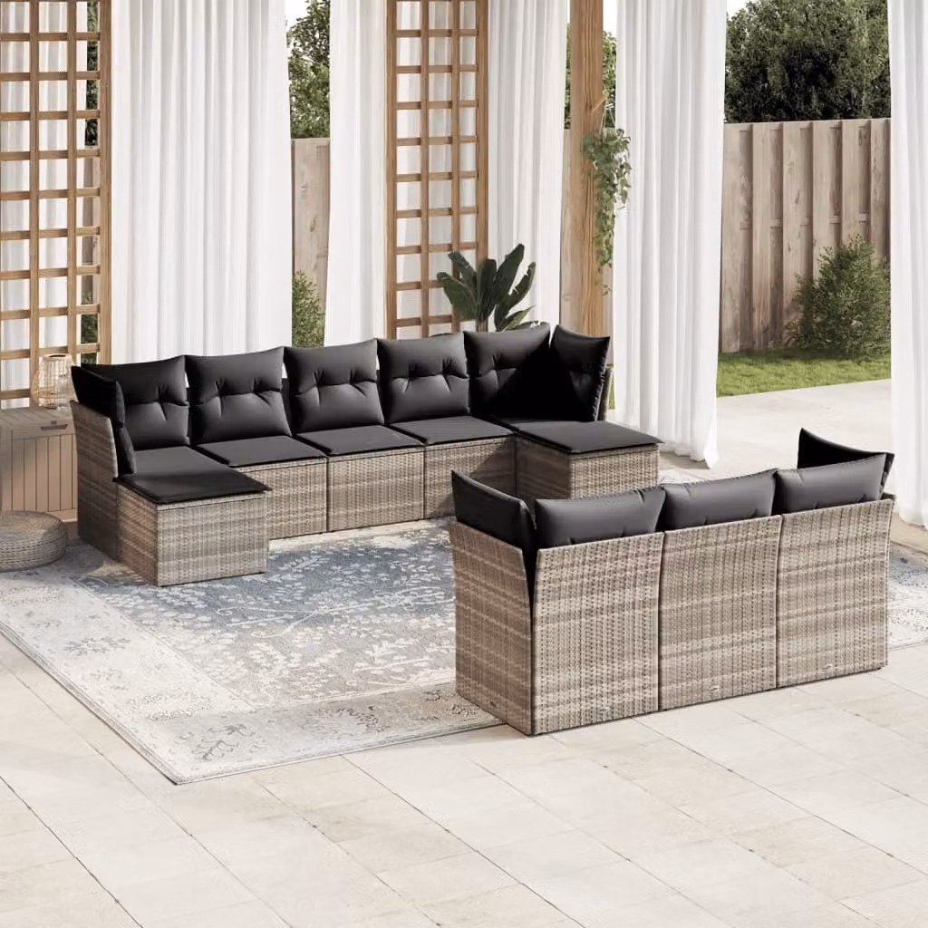 Maison Exclusive - Set Divano Giardino 10 pz con Cuscini Grigio Chiaro Polyrattan