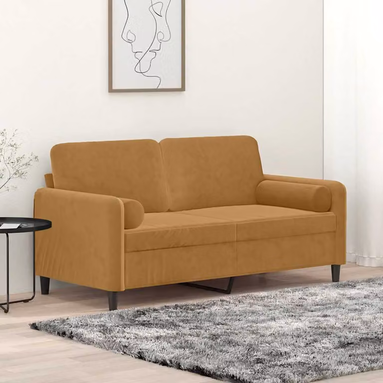 vidaXL Divano a 2 Posti Moderno in Velluto Marrone con Cuscini e Coperture Rimovibili