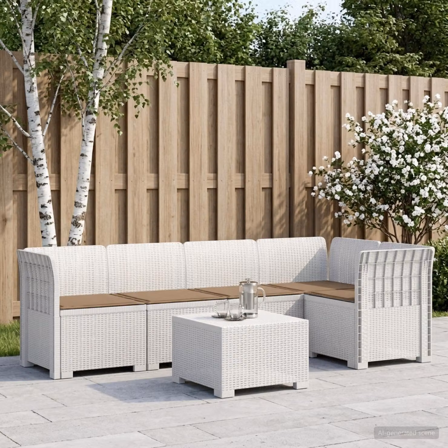 vidaXL Divano da Giardino a L per 5 Persone con Cuscini Imbottiti e Rivestimenti Rimovibili, Stile Rattan Moderno, Bianco