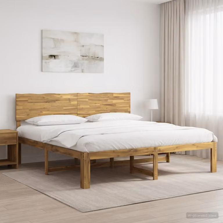 Letto matrimoniale con testiera vidaXL ROSTOCK in legno di acacia bianco L/P/H: 180 x 200 x 101 cm