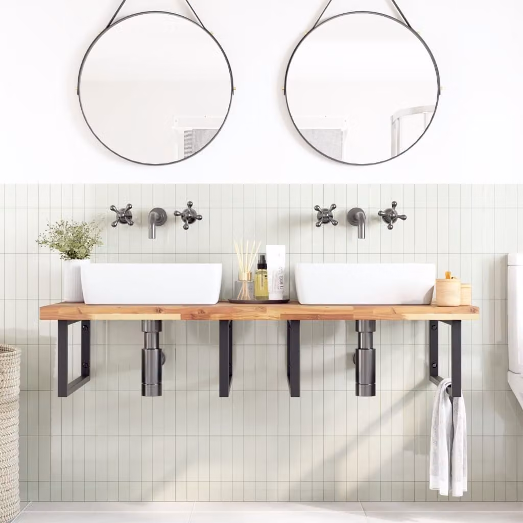 Piano da Bagno Non Trattato 120x60x4cm Legno Massello di Acacia