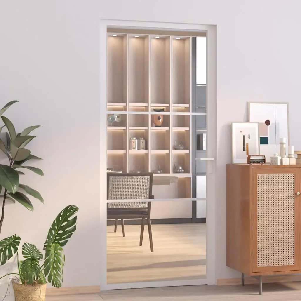 Porta interna moderna vidaXL in alluminio e vetro ESG bianca, L: 93 cm, H: 201,5 cm