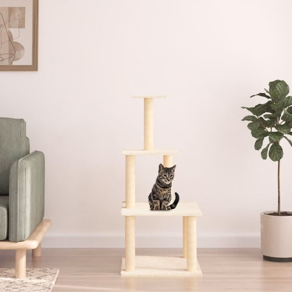 Albero per gatti vidaXL con tiragraffi in sisal, colore beige, Altezza: 111 cm