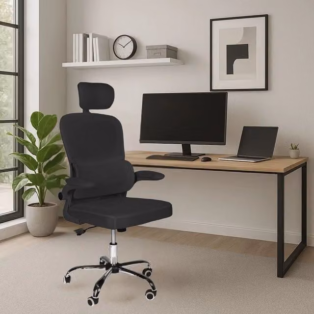 Poltrona da ufficio ergonomica Veriaffari Vibes con poggiatesta, braccioli e ruote multidirezionali, colore nero