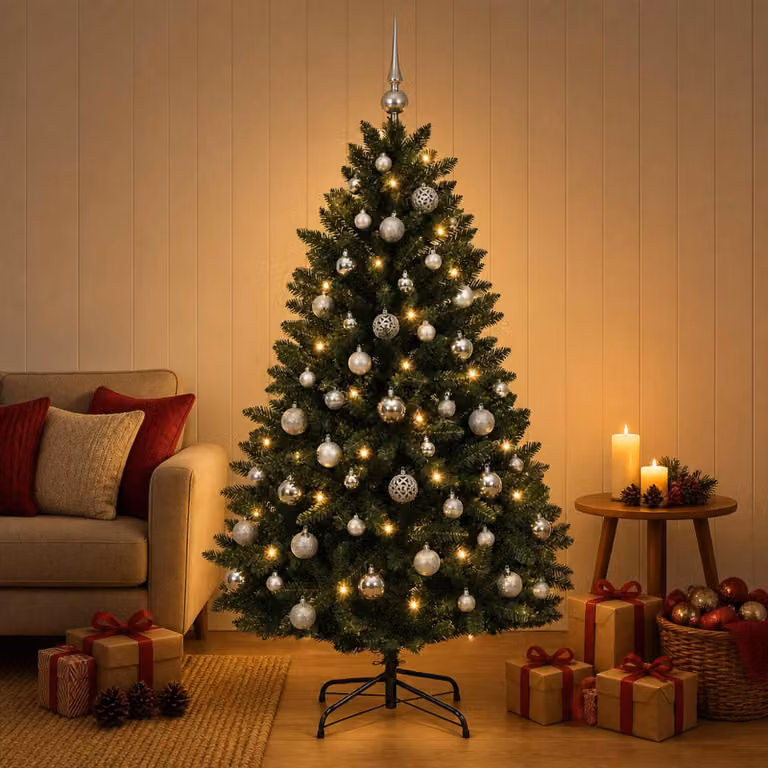 vidaXL Albero di Natale artificiale verde scuro con palline 150 cm