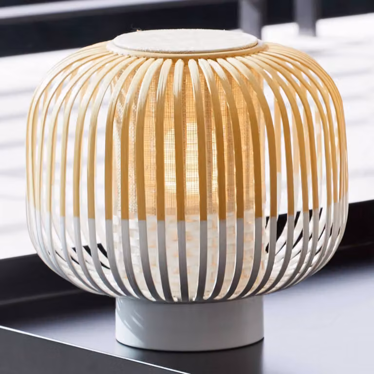Forestier Lampada da tavolo di design Bamboo Light S, Bianco / Opale, Soggiorno / Sala da pranzo, bambù, Design, Lampada da tavolo