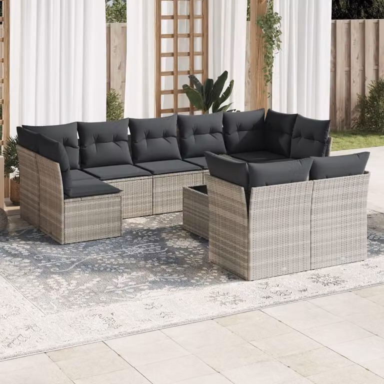 Maison Exclusive - Set da giardino 10 pezzi con cuscini Grigio chiaro Polyrattan