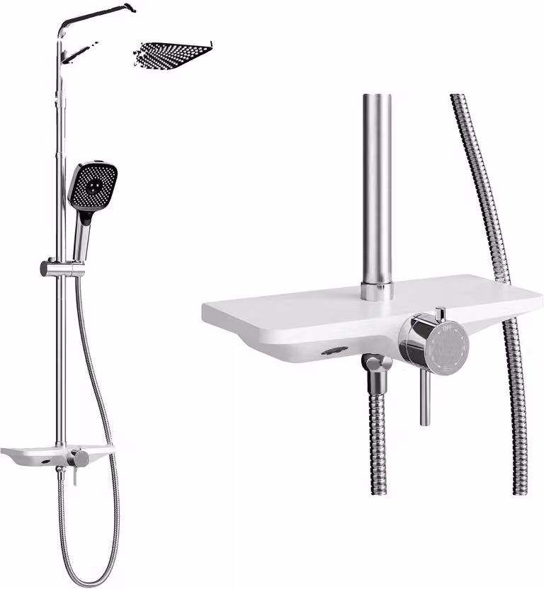 Sistema doccia, 300x195 mm. Doccia a pioggia, struttura in acciaio inossidabile, soffione manuale con 3+1 funzioni, barra di scorrimento regolabile in altezza, tubo antiscivolo