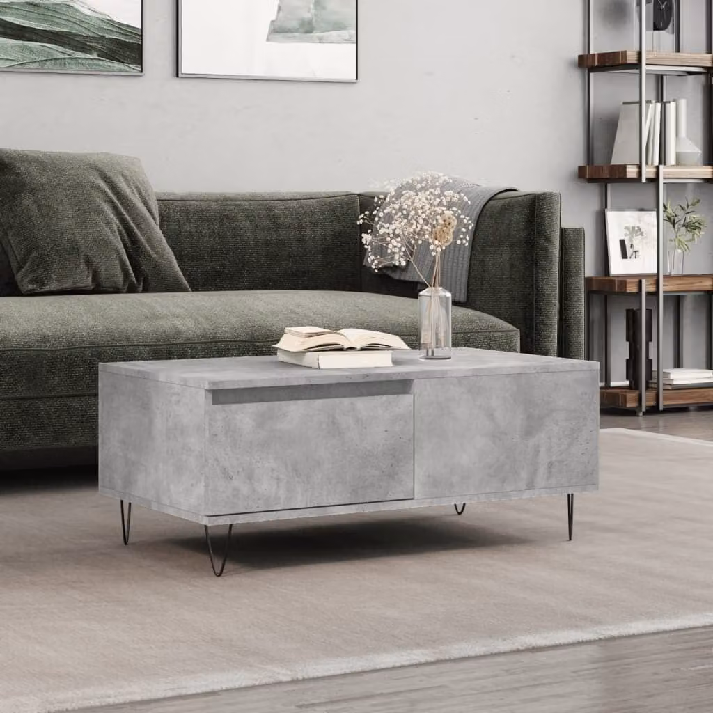 The Living Store tavolino in cemento grigio 90x50x36,5 cm materiale a base di legno