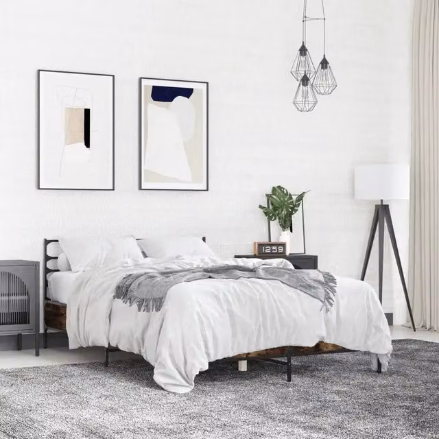 Letto Giroletto vidaXL in Rovere Fumo e Metallo, L/P/H: 140 x 200 x 30 cm – 1