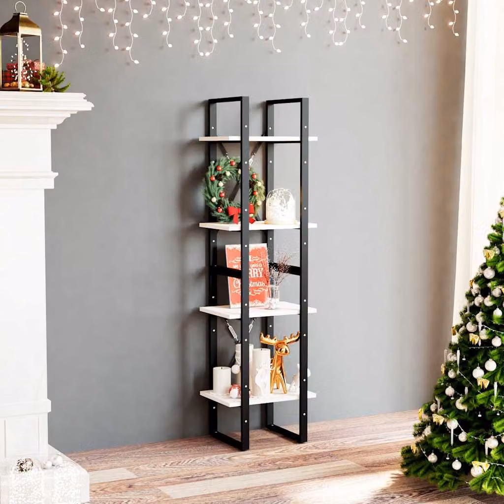 Libreria industrial vidaXL a 4 ripiani in legno di pino e metallo, colore bianco, L 40 cm x P 30 cm x H 140 cm