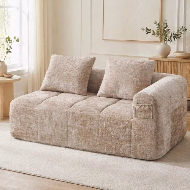 Divano chaise longue in ciniglia con tasche laterali e cuscino; khaki