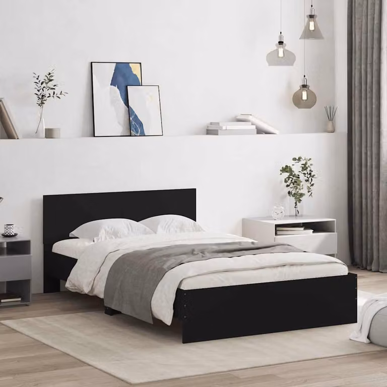 Giroletto con Testiera vidaXL in Legno Nero L: 140 cm, P: 193 cm, H: 70 cm