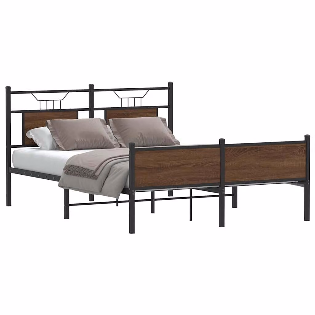 vidaXL Giroletto senza Materasso in Rovere Marrone con Struttura in Metallo e Listelli Fissi L/P/H: 137 x 196 x 91,5 cm
