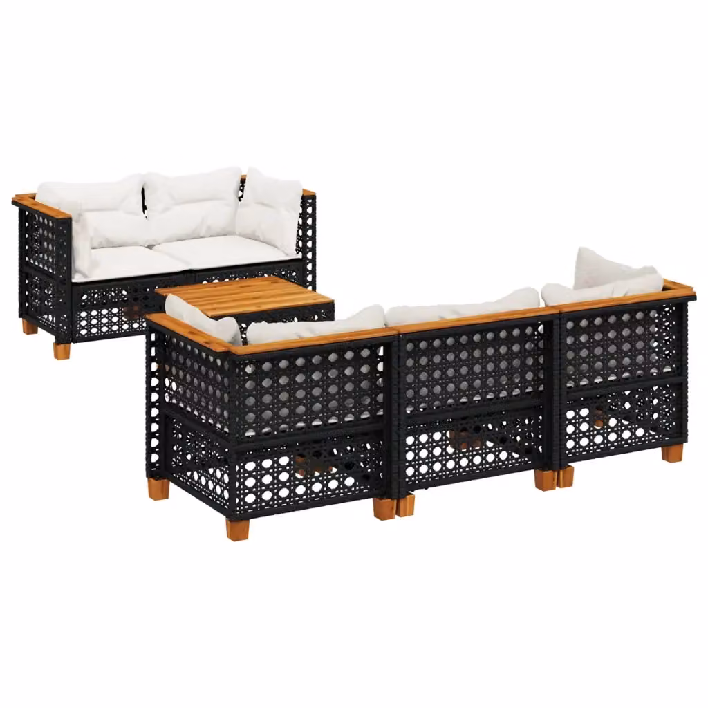 vidaXL Set Divano da Giardino a L in Polyrattan Nero con Cuscini e Tavolino da Esterno – 2