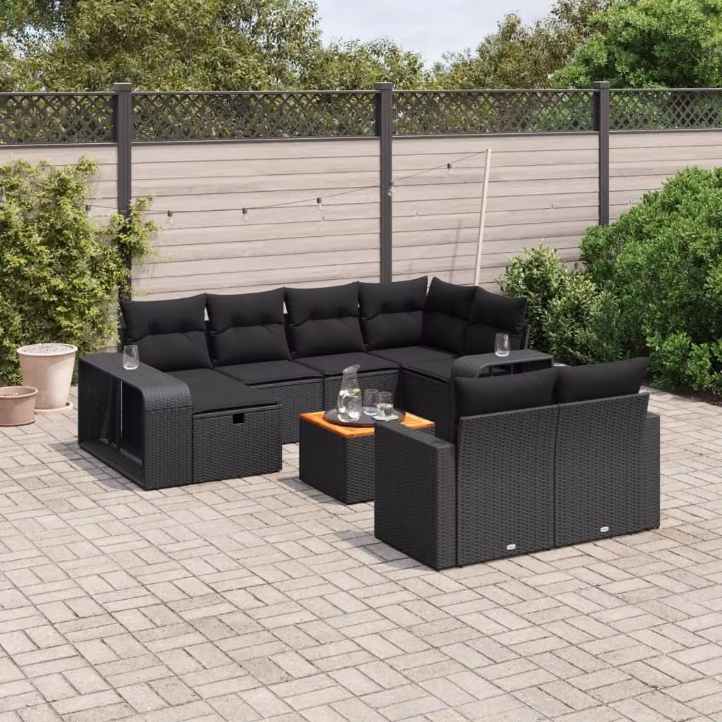 Maison Exclusive - Set da giardino 11 pezzi con cuscini in poly rattan nero