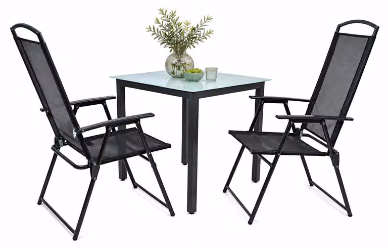 Set mobili da giardino 3 pezzi / gruppo di posti a sedere / 1x tavolo, 2x sedie / tavolo Dimensioni ca. H. 76 x W. 80 x D. 80 cm / Set schienale 80M