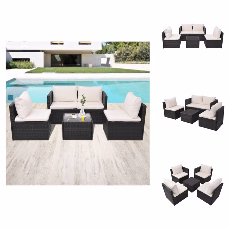 vidaXL Set da salotto da giardino 5 pezzi con cuscini in poly rattan nero - Set di mobili da giardino