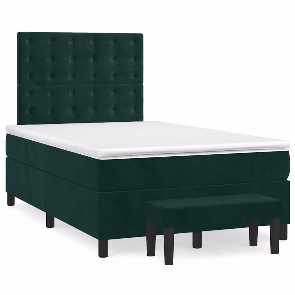 vidaXL Giroletto a Molle Ibrido con Materasso in Velluto Verde e Bianco L/P/H: 120 x 200 cm