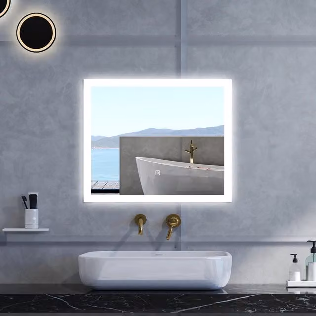 Specchio da bagno rettangolare AICA con retroilluminazione LED, funzione antifog e memoria, regolabile, colore bianco, L: 60 cm, H: 50 cm