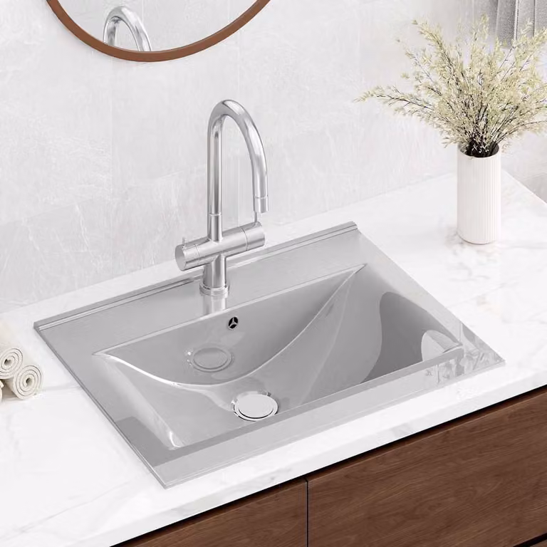 Lavandino con troppopieno in ceramica vidaXL Argento L: 60 cm, P: 46 cm, H: 16 cm