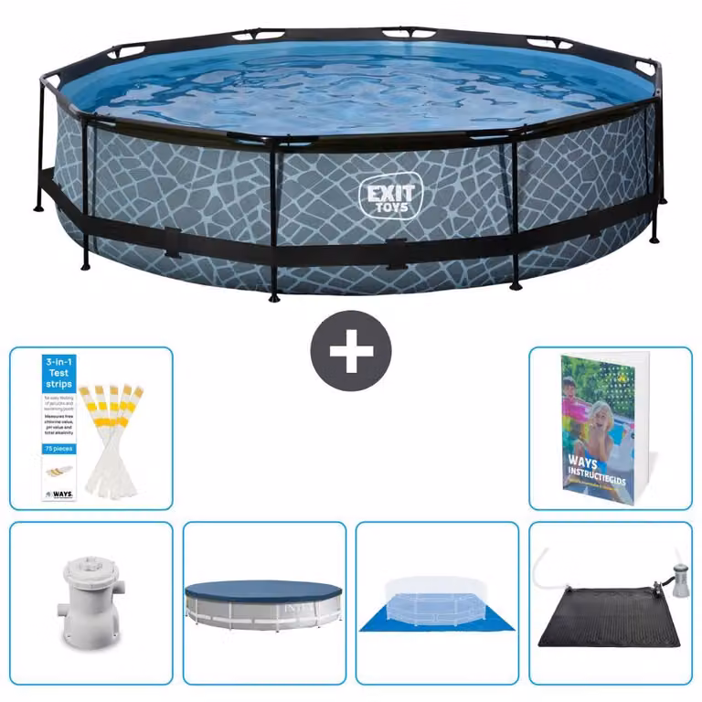 Piscina fuori terra - Design effetto pietra - 360x76 cm - 5 pezzi - Modello S214