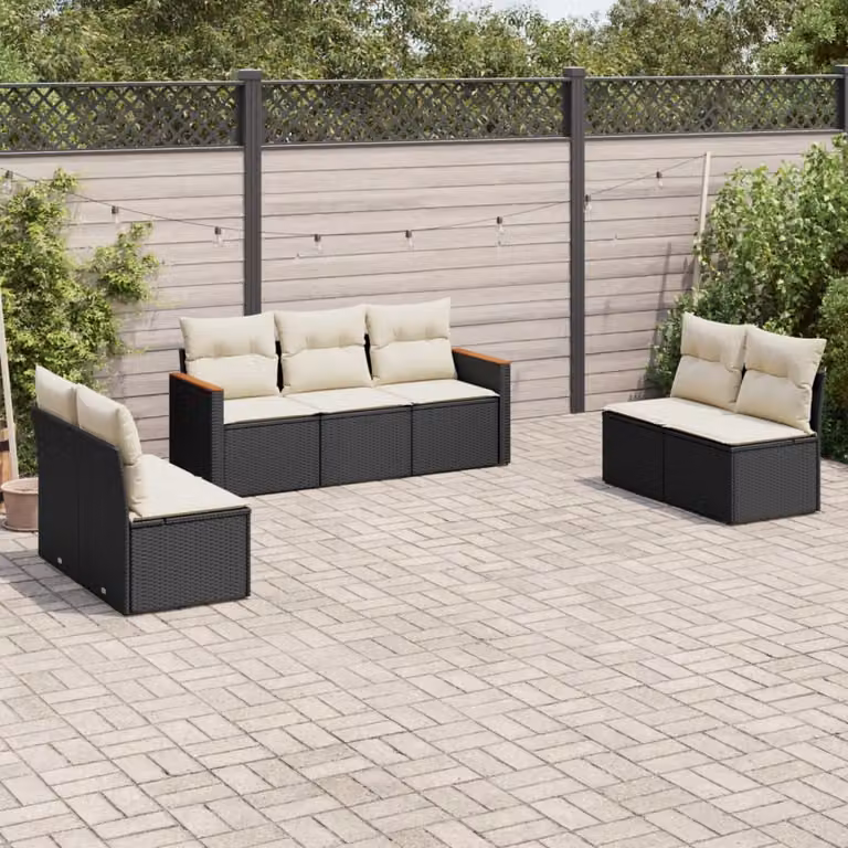 Set Divani da Giardino a L vidaXL in Polyrattan Nero con 7 Cuscini Imbottiti e Coperture Rimovibili