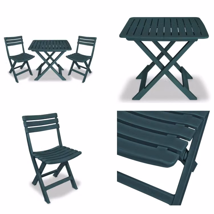 vidaXL Set bistrot 3 pezzi pieghevole in plastica verde - Set bistrot - Set bistrot - Mobili bistrot - Mobili da balcone