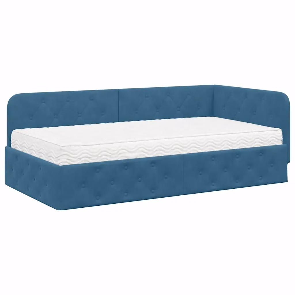 vidaXL Cornice del letto ad angolo asimmetrica in velluto blu, L/P/H: 194 x 90 x 72 cm – 2