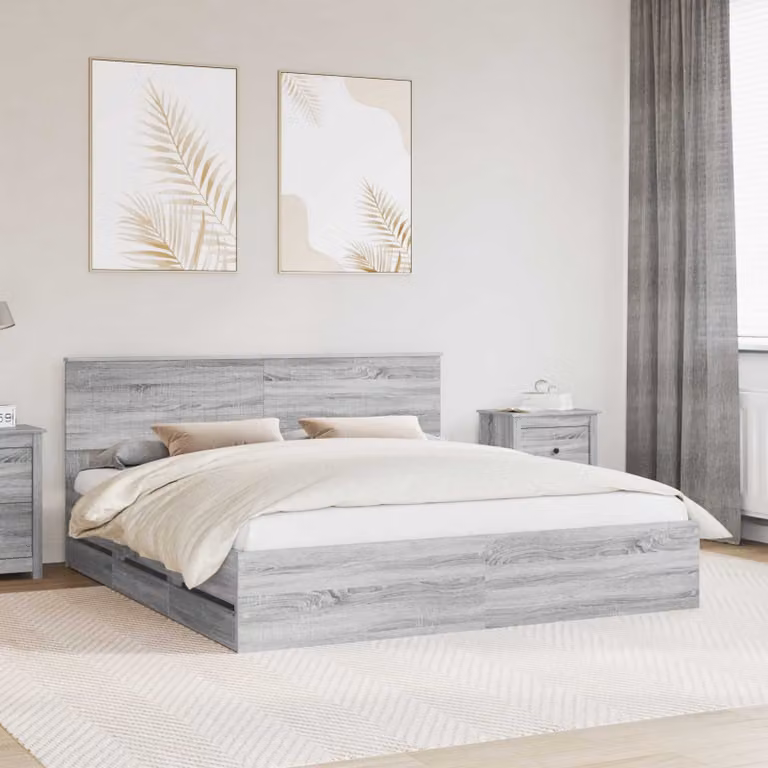 Struttura del letto con cassetto vidaXL in legno MDF Grigio, L: 180 cm, P: 200 cm, H: 90 cm