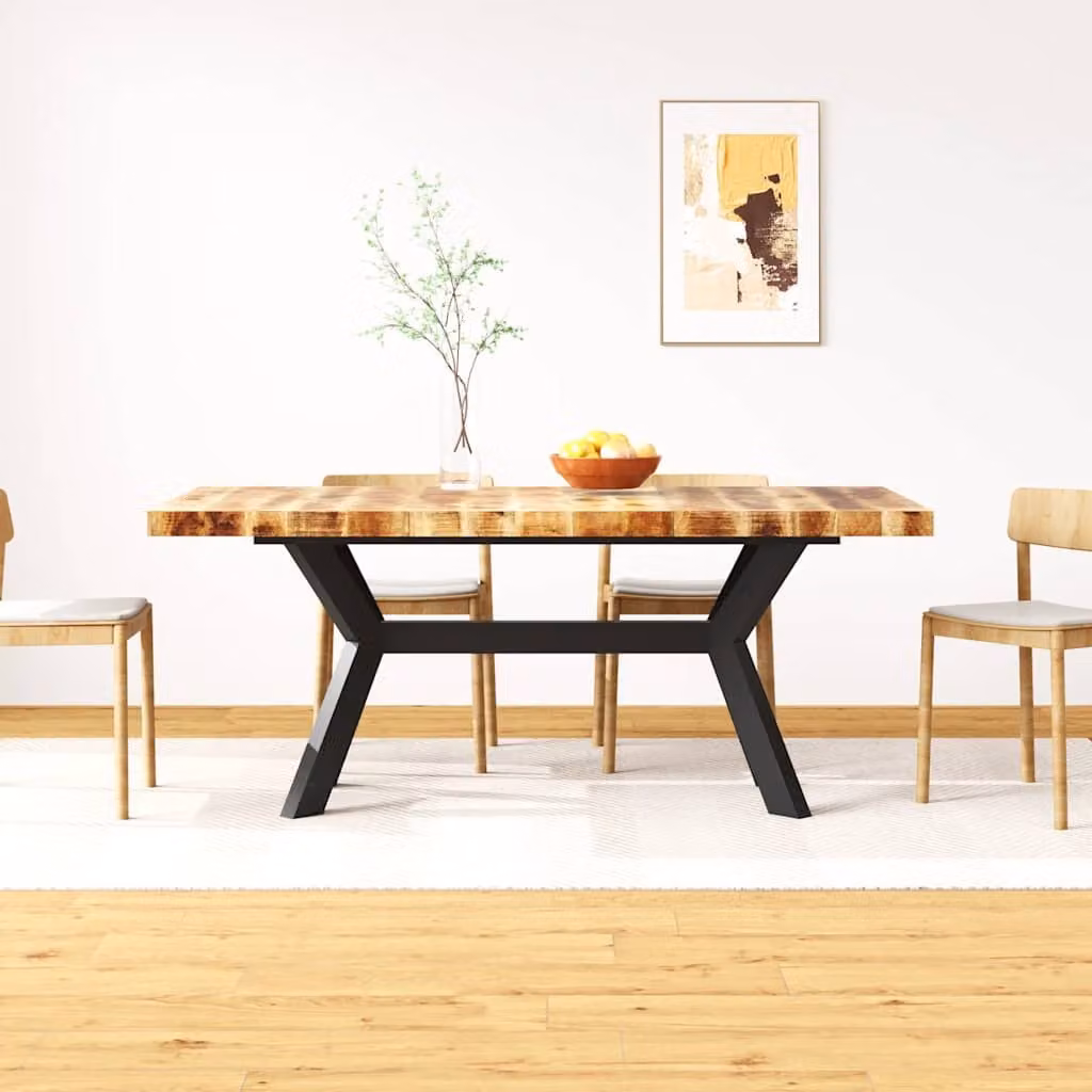 vidaXL Tavolo da Pranzo Rettangolare in Legno di Mango e Acciaio in Stile Industrial, Marrone