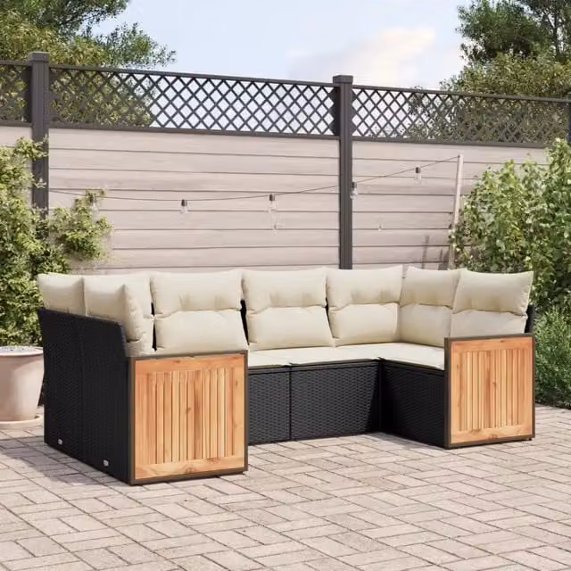 Set Divano da Giardino 6 pz con Cuscini Nero in Polyrattan 3227939